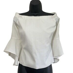 Eliza J Womens Off Shoulder Bell Sleeve Zip Closure Top White Size 14 Runs Small